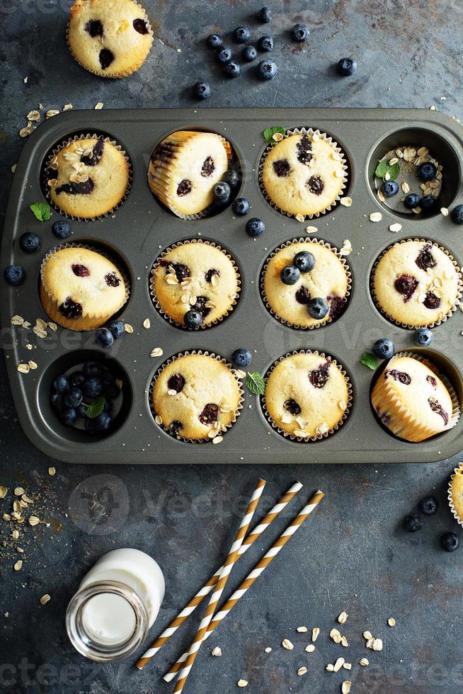 muffins de arándanos en una sartén foto