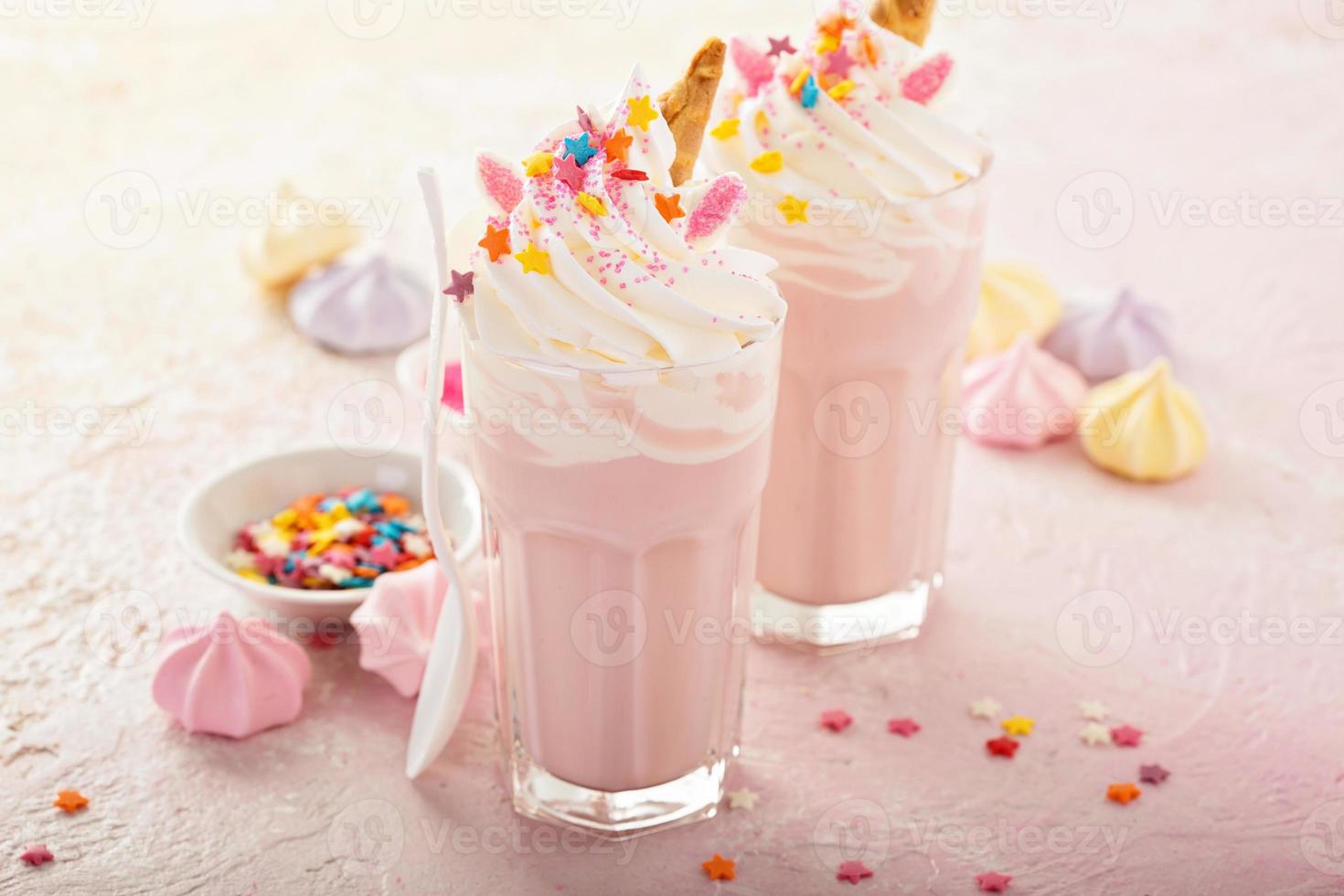 Unicorn milkshakes with sprinkles photo