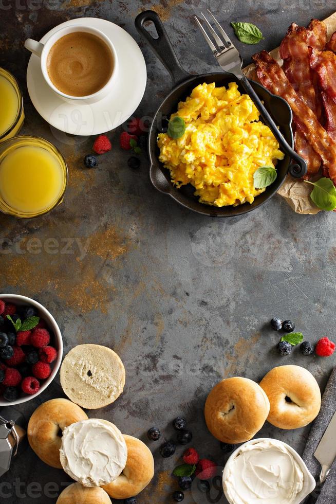 Big breakfast with bacon and scrambled eggs photo
