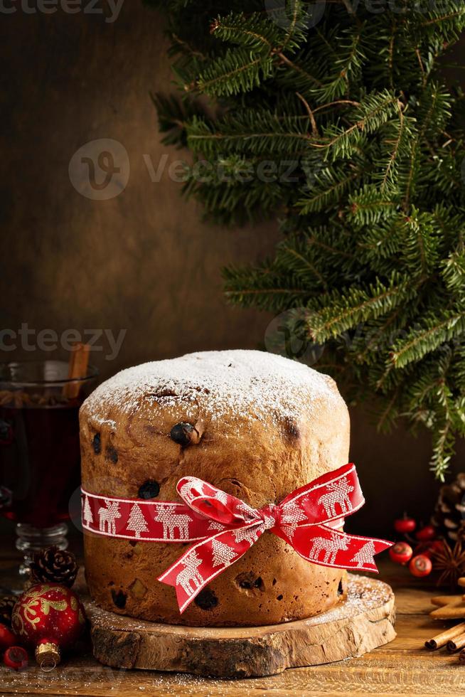 Traditional Christmas panettone with dried fruits photo