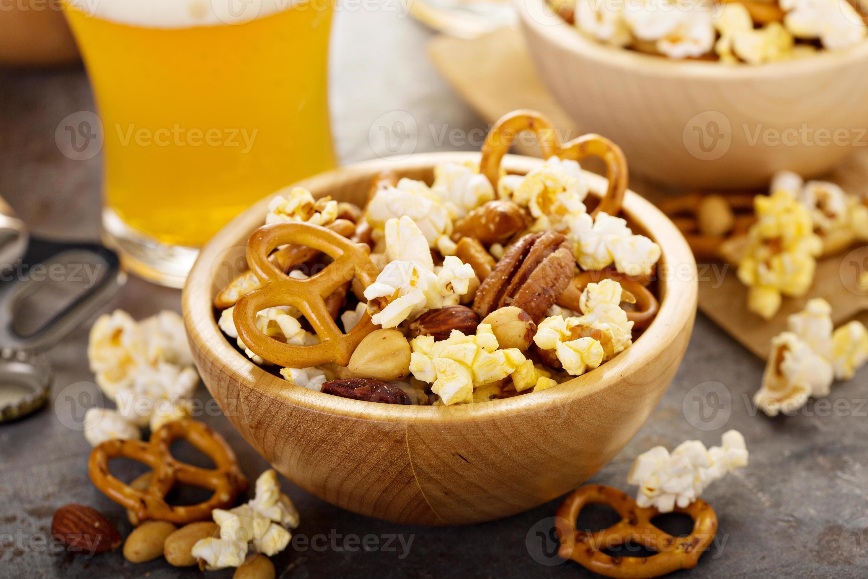 Homemade salty trail mix with beer 15749408 Stock Photo at Vecteezy