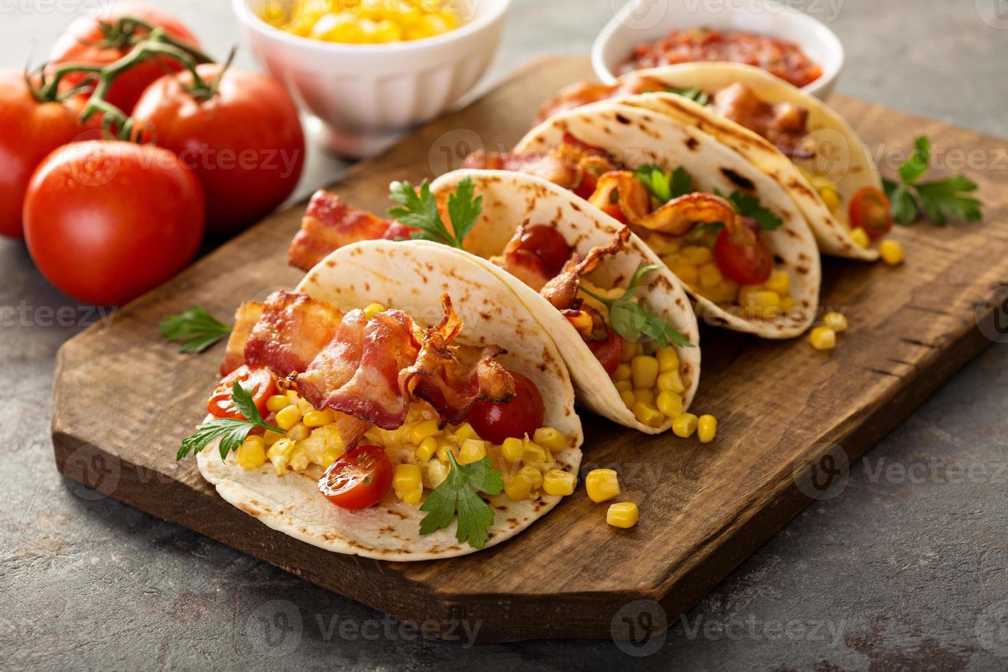 Breakfast tacos with scrambled eggs and bacon photo