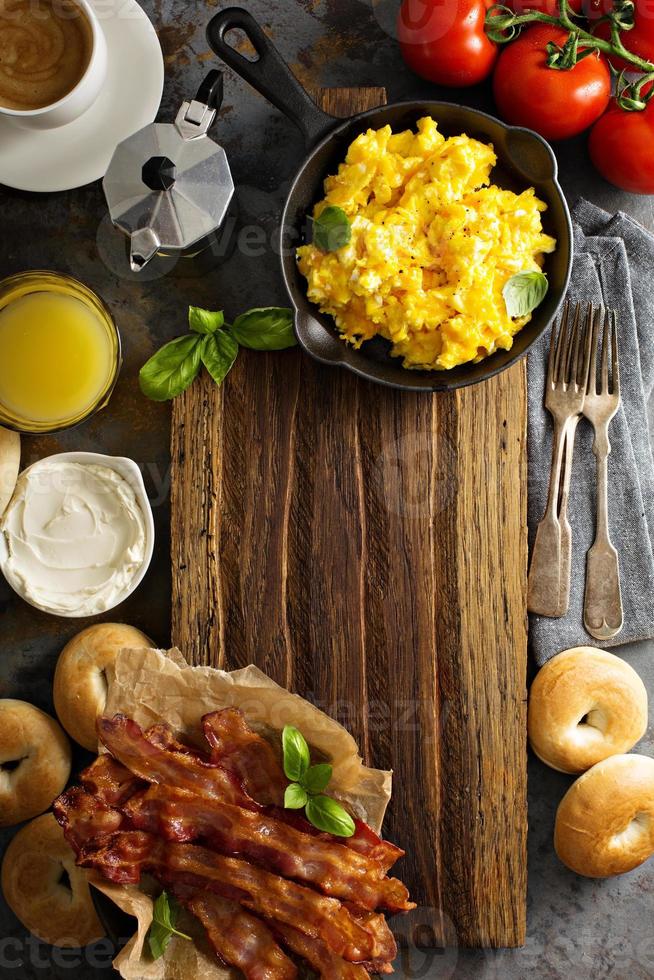 Big breakfast with bacon and scrambled eggs photo