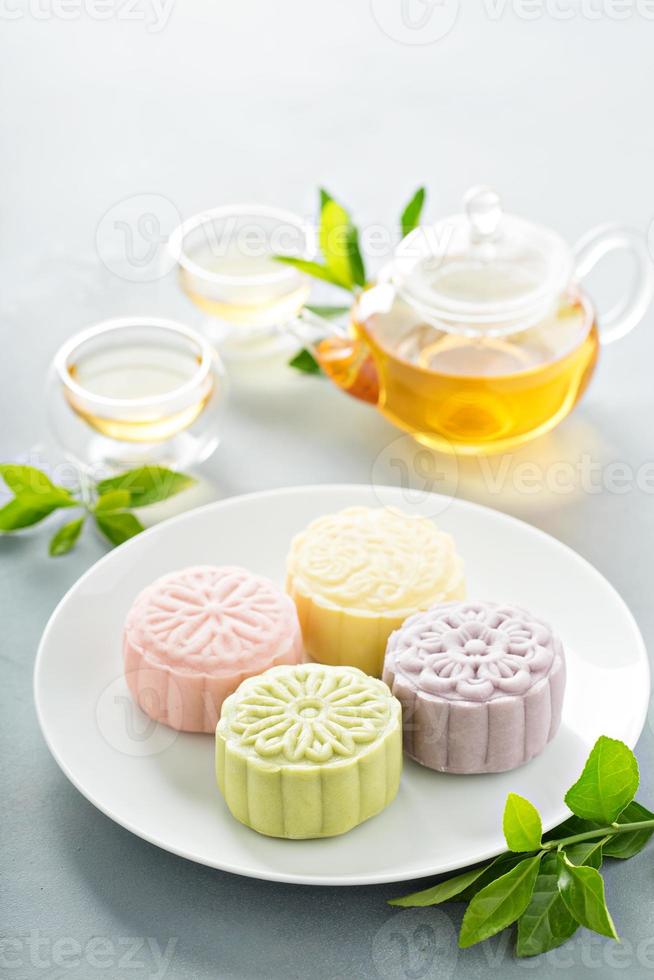 Snow skin sweet and savory traditional Chinese mooncakes photo