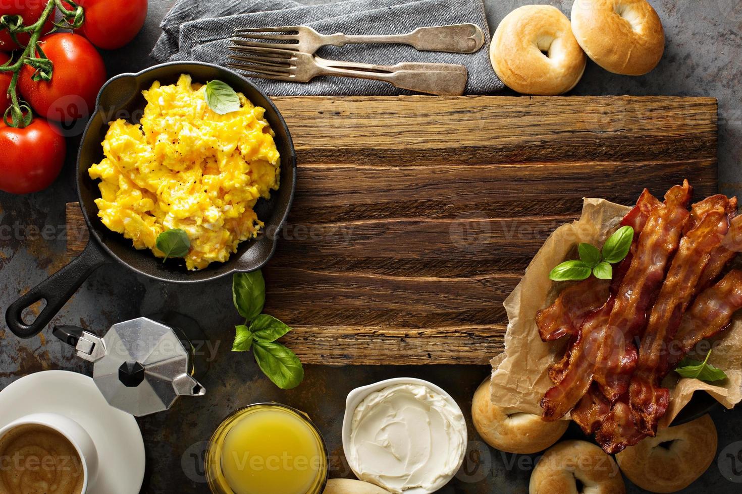 Big breakfast with bacon and scrambled eggs photo