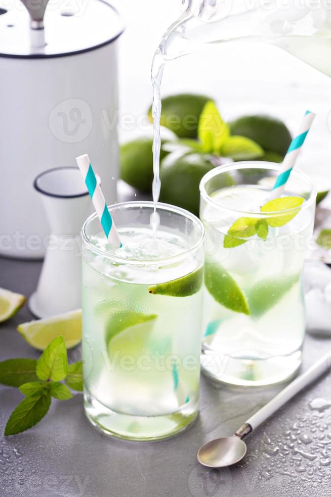 Refreshing cold cocktail with mint and limes photo