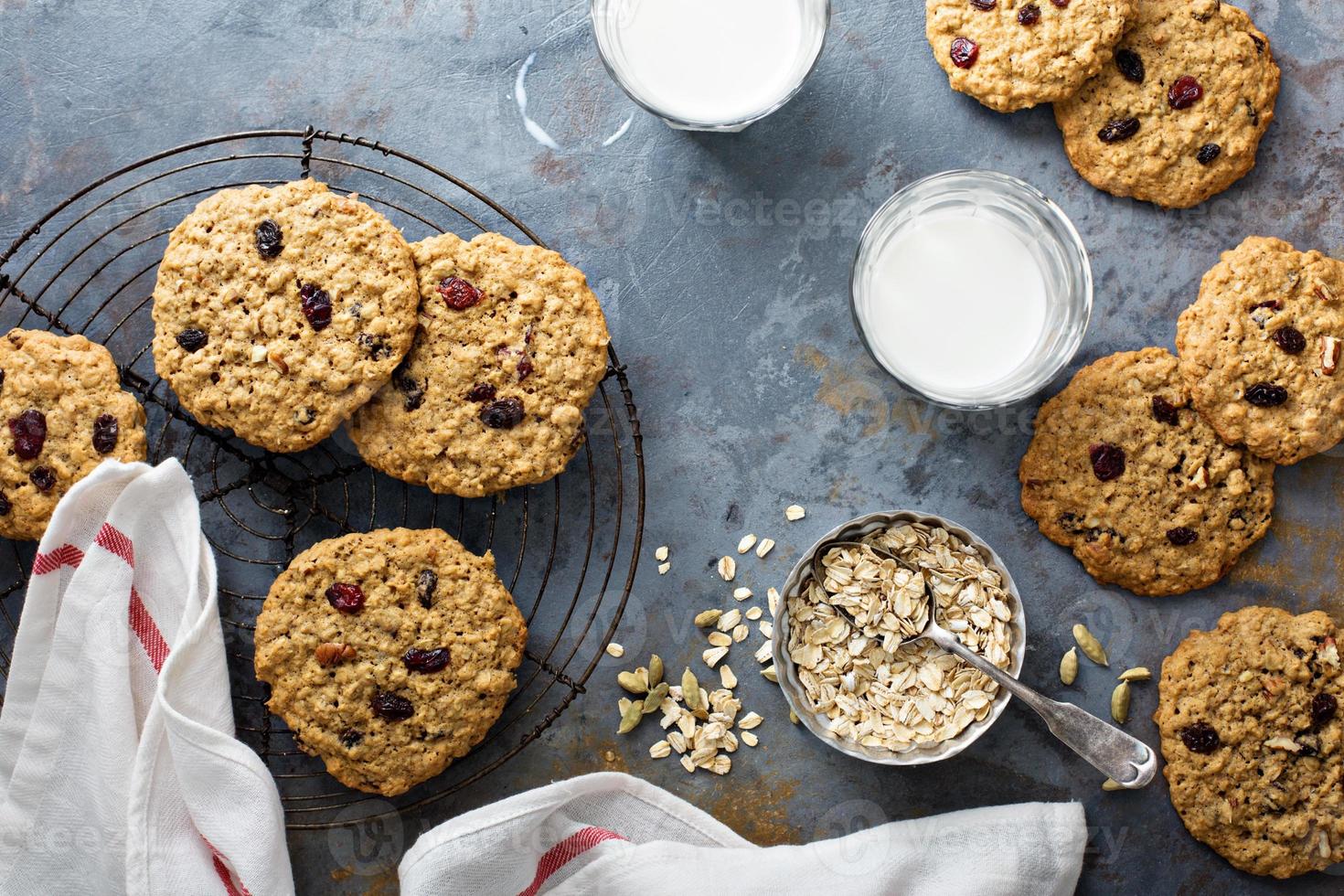 Healthy oatmeal cookies with dried fruits photo