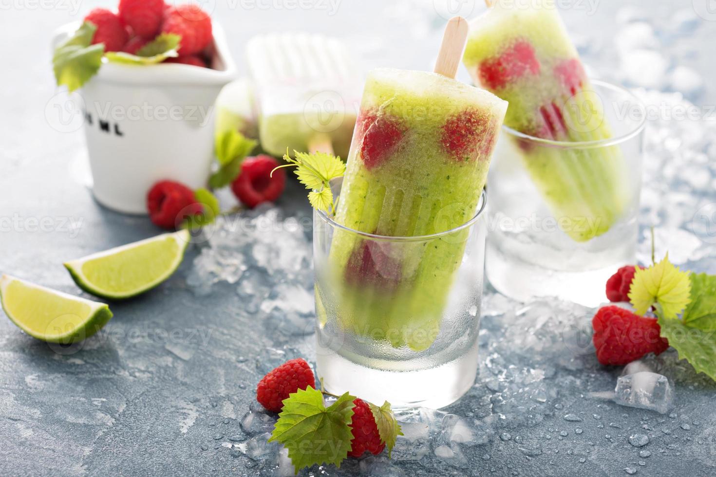 Cucumber lime raspberry spa popsicles photo