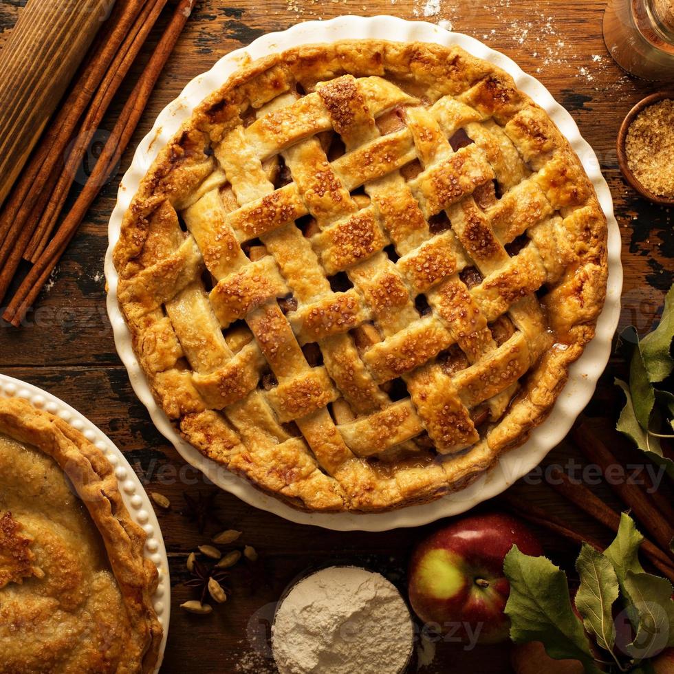 Apple pie decorated with lattice photo