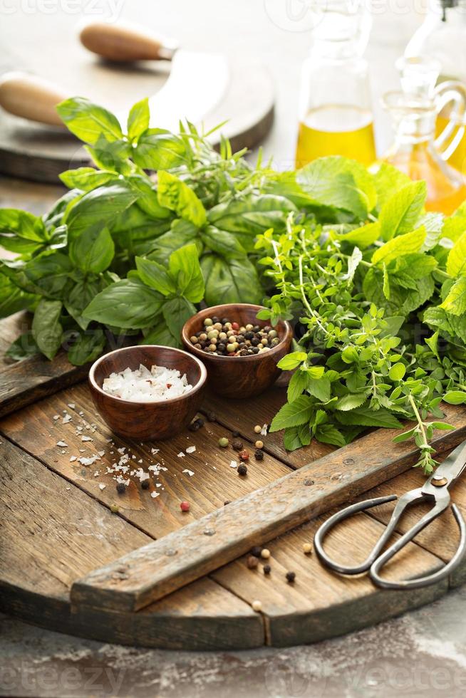 Cooking with fresh herbs photo