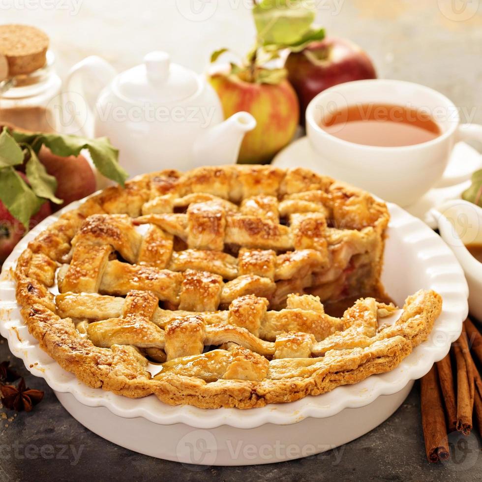 Apple pie decorated with lattice photo