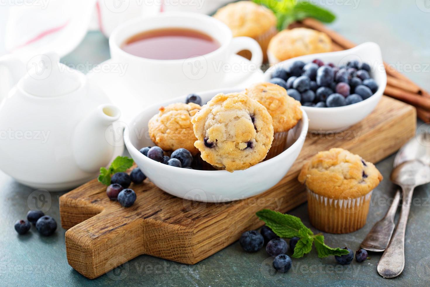 Blueberry muffins in a bowl photo