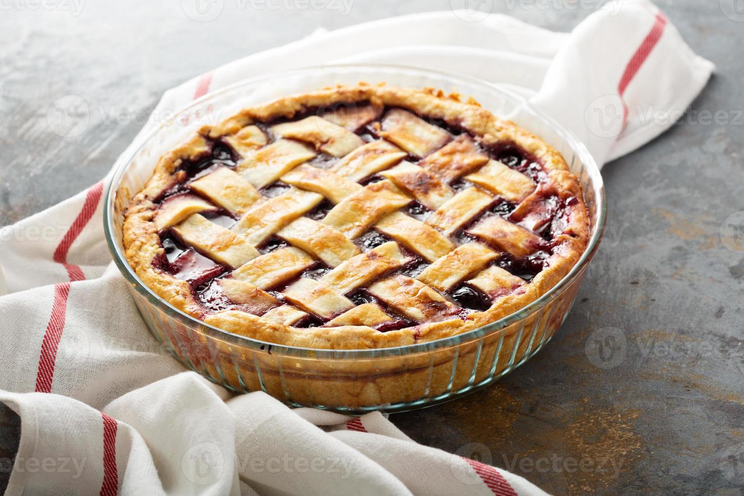 Homemade cherry pie with lattice photo