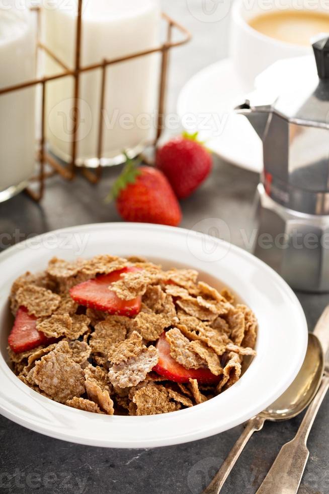 Multigrain healthy cereals with fresh strawberry photo