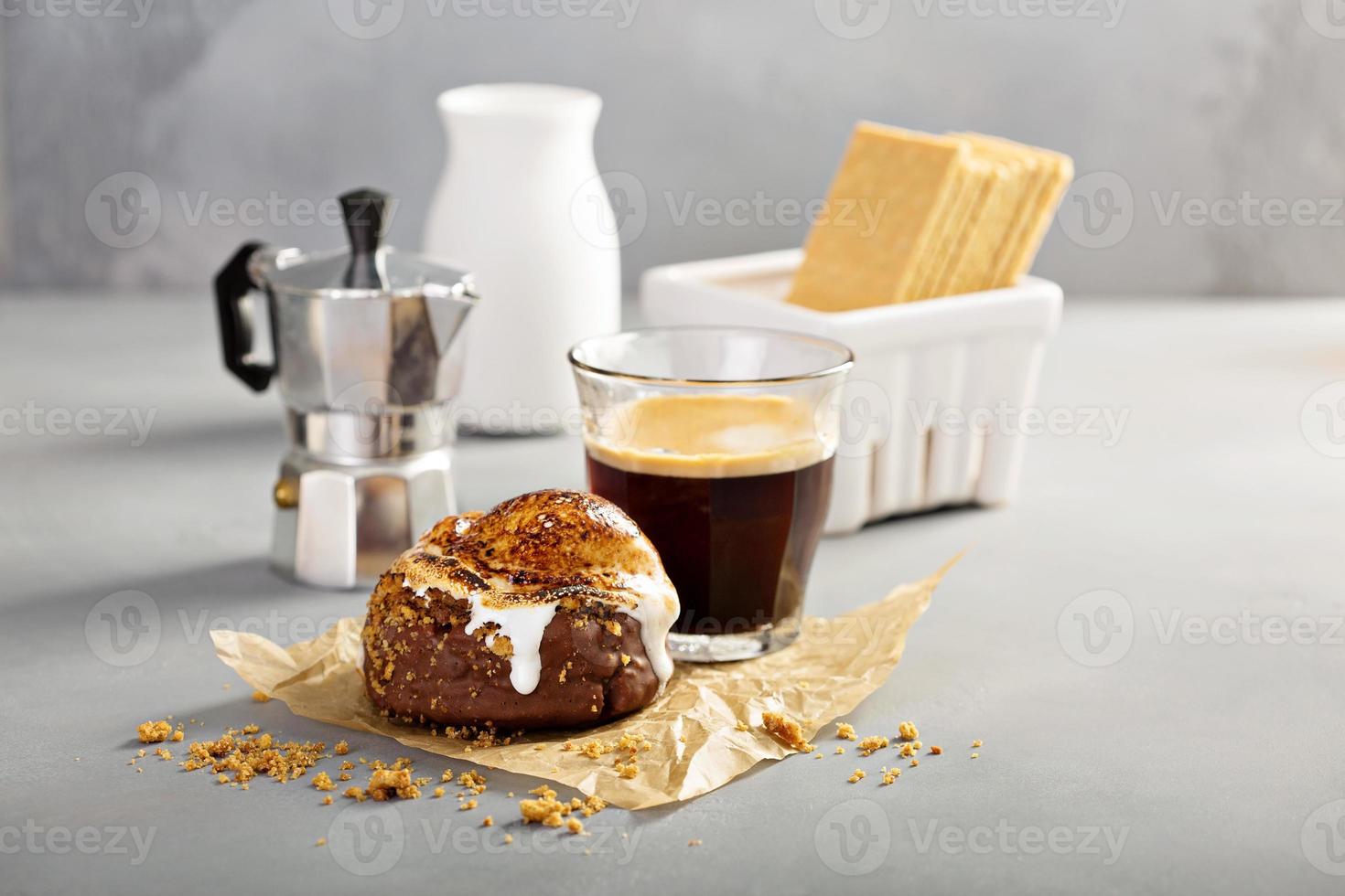 Smores donut with espresso photo