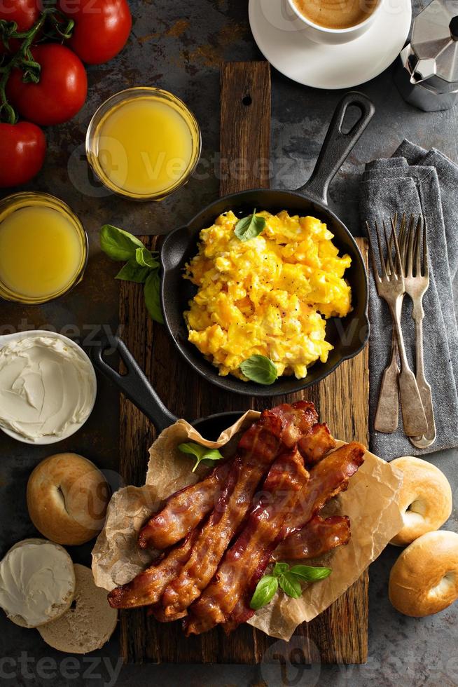 Big breakfast with bacon and scrambled eggs photo