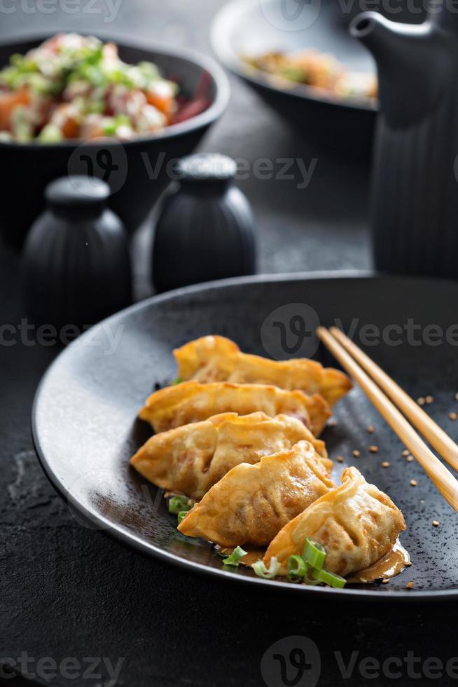 Fried potstickers with green onions photo