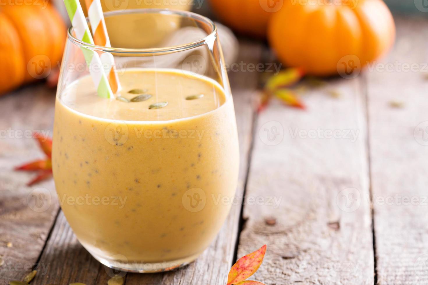 Pumpkin smoothie with oatmeal and chia seeds photo