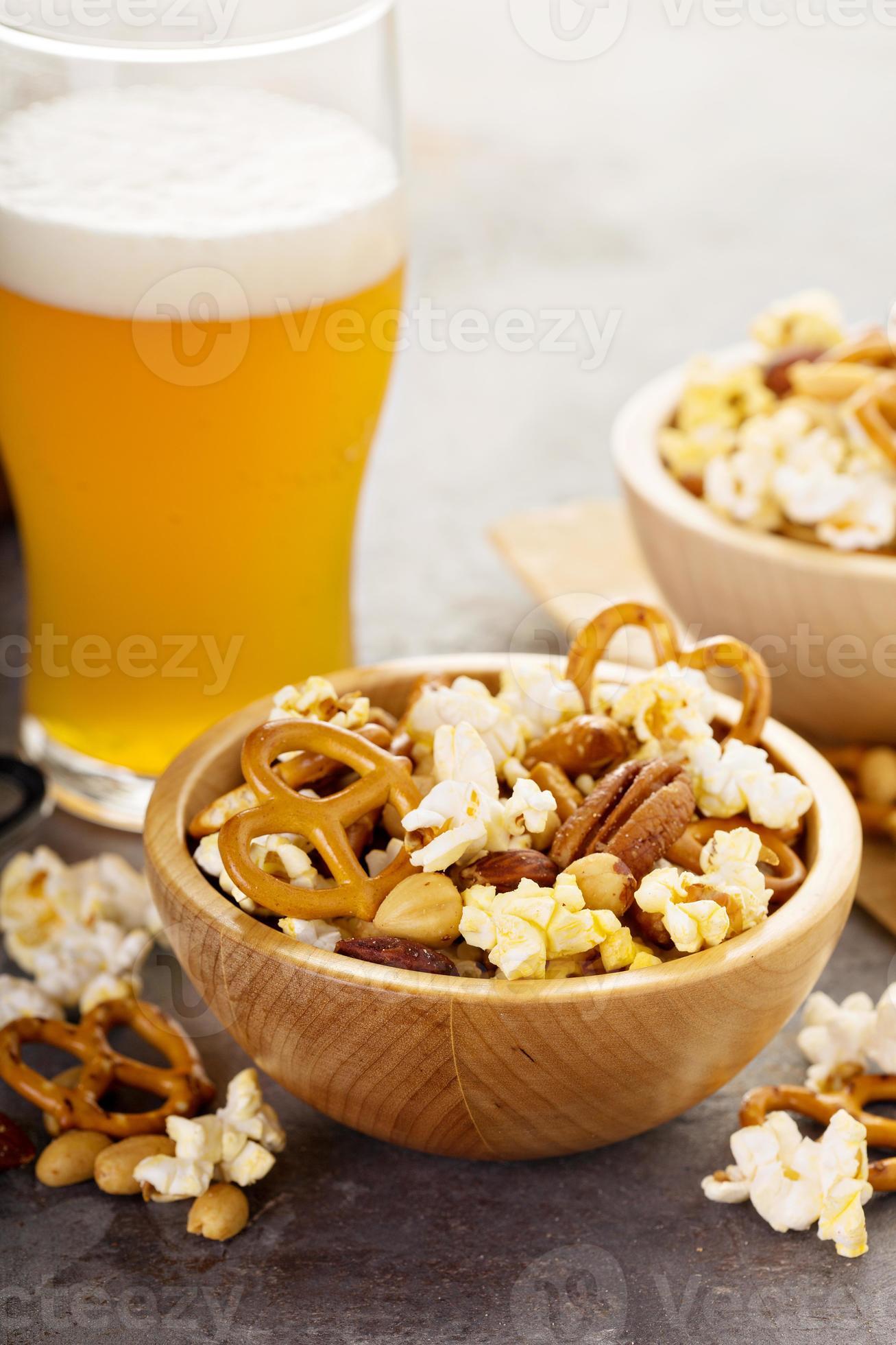 Homemade salty trail mix with beer 15754865 Stock Photo at Vecteezy