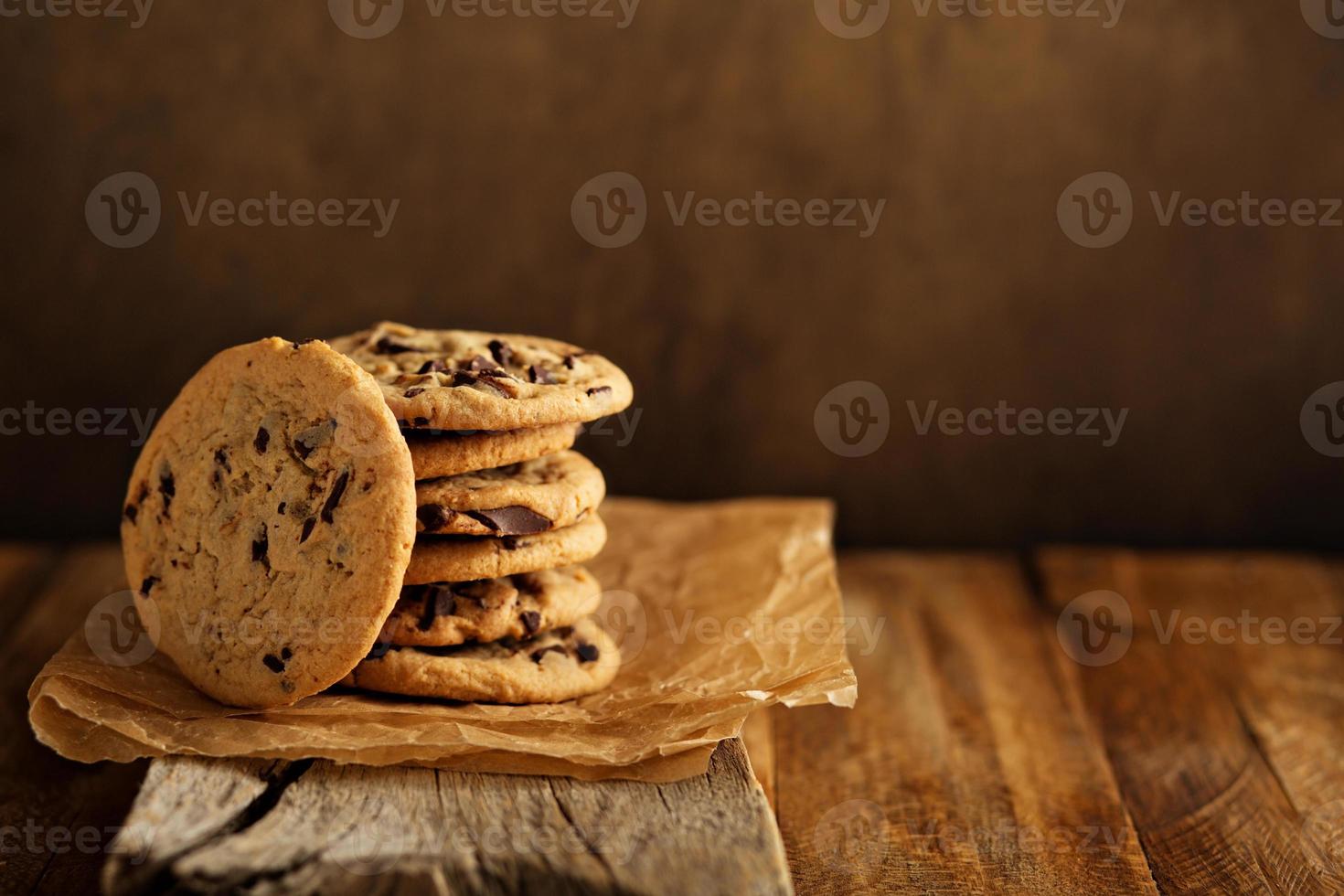 Homemade chocolate chip cookies with milk photo