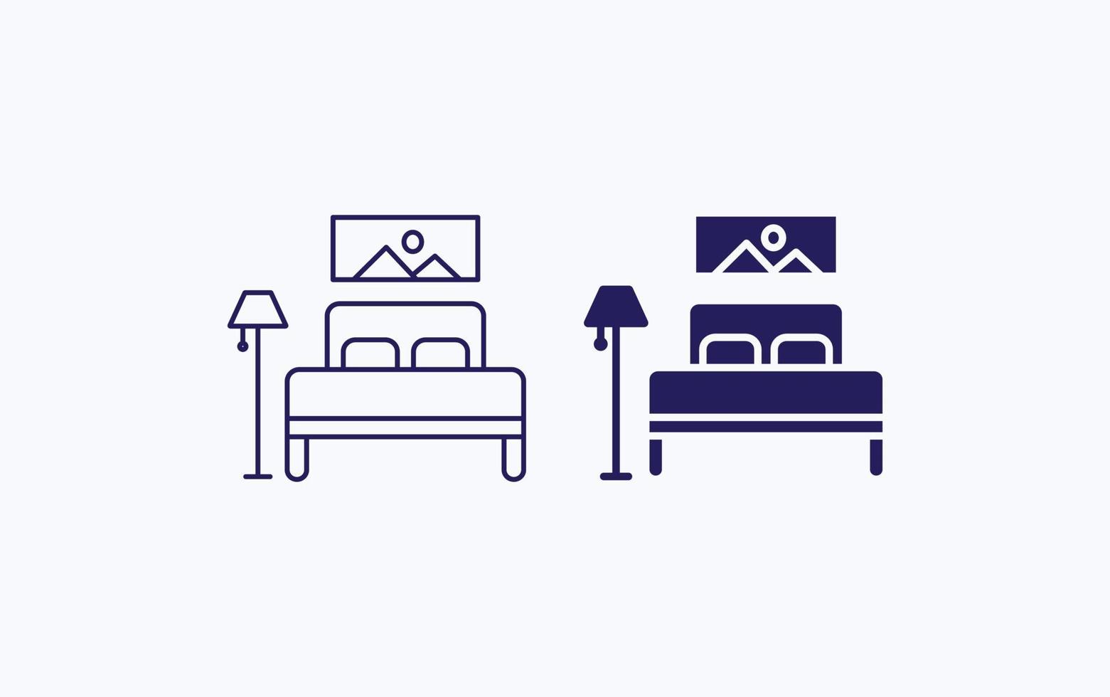 icono de ilustración de vector de dormitorio, cama y lámpara