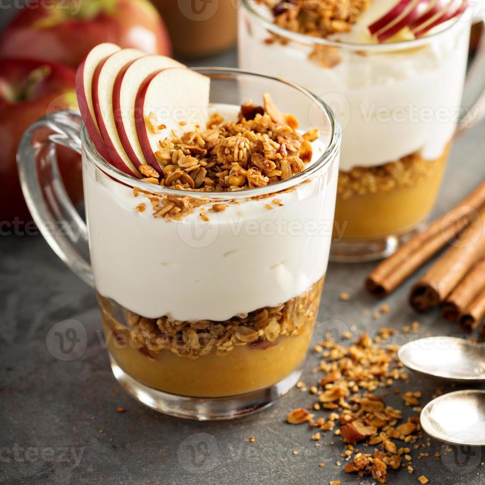 Yogurt and applesauce parfait with granola 15756391 Stock Photo at Vecteezy