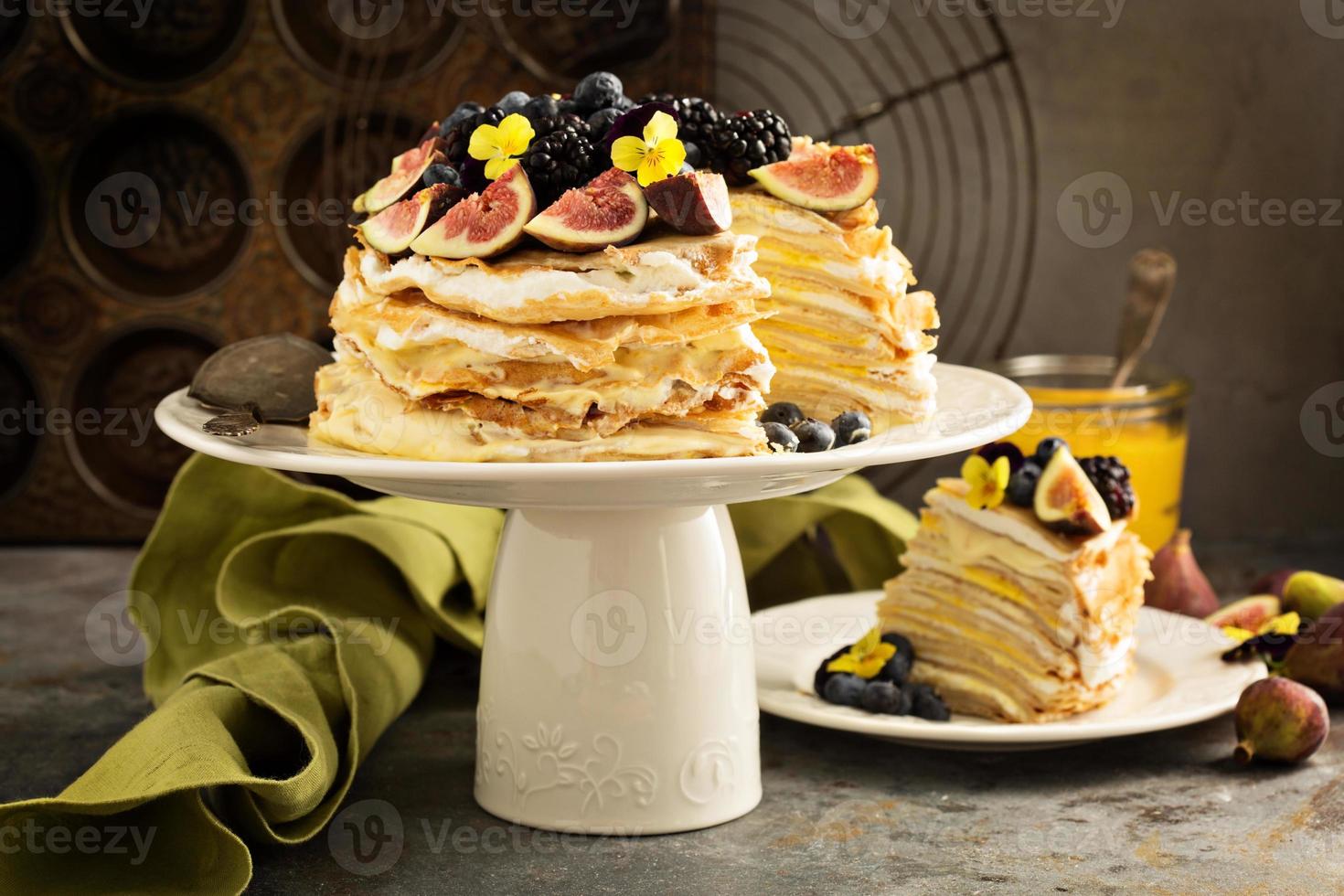 Mango and lemon curd crepe cake photo