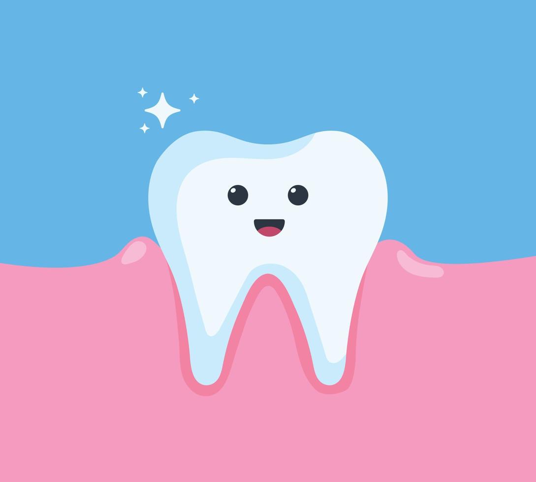 ilustración de personaje de diente de dibujos animados saludable feliz. concepto de diente claro, cepillado de dientes, cuidado dental de niños vector