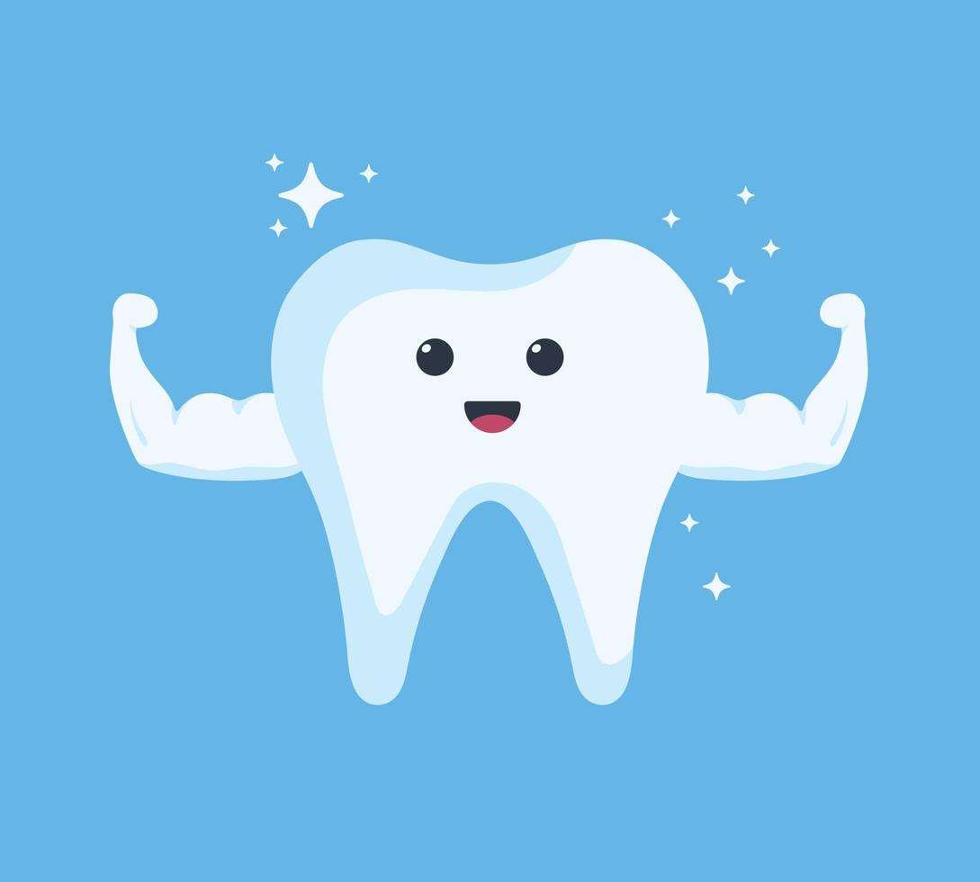 Strong healthy happy tooth cartoon character illustration. children dentistry sad character. Dental Infographic elements concept vector illustration