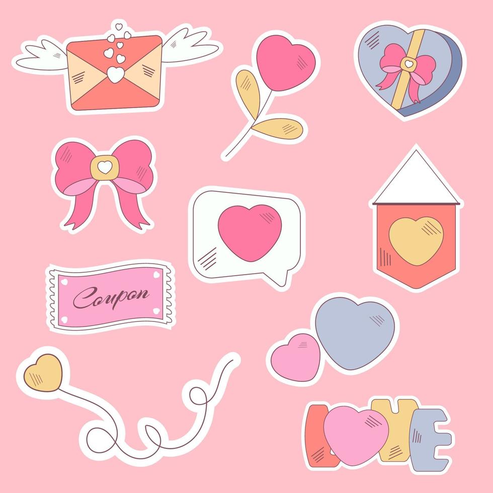 Collection of valentine's day stickers. Heart, love vector