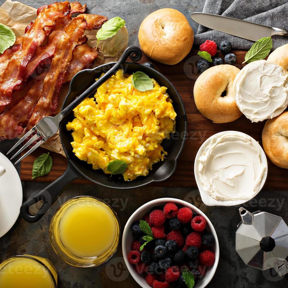 Big breakfast with bacon and scrambled eggs photo