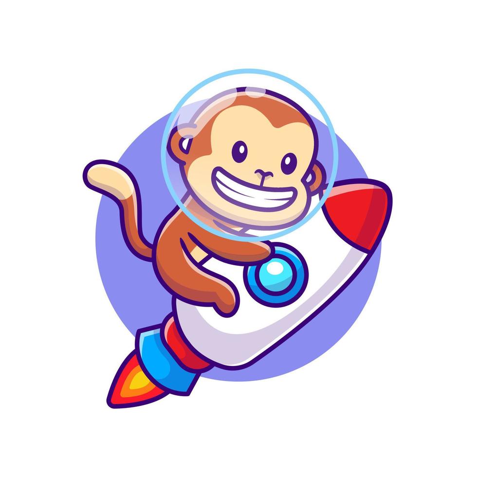 Cute Monkey Riding Rocket Cartoon Vector Icon Illustration. Animal Space Technology Icon Concept Isolated Premium Vector. Flat Cartoon Style