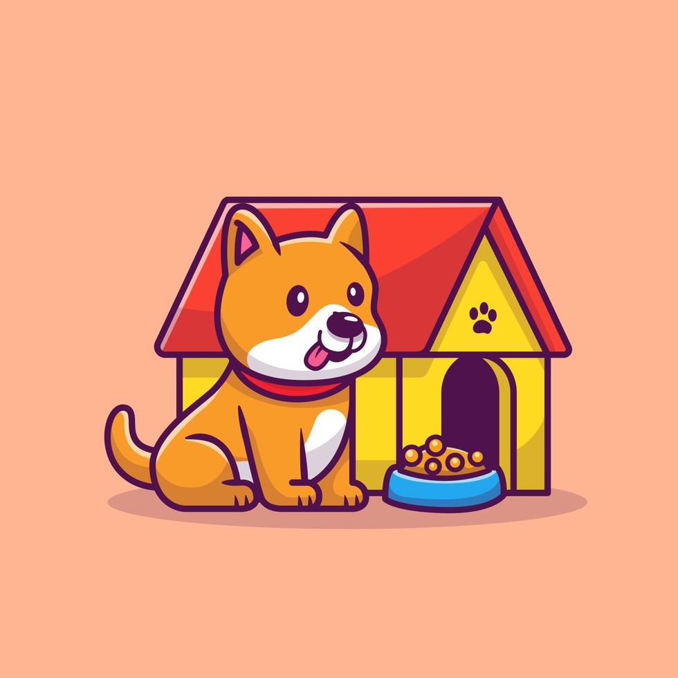 Cute Corgi Sitting Beside Dog Cage Cartoon Vector Icon Illustration. Animal Love Icon Concept Isolated Premium Vector. Flat Cartoon Style