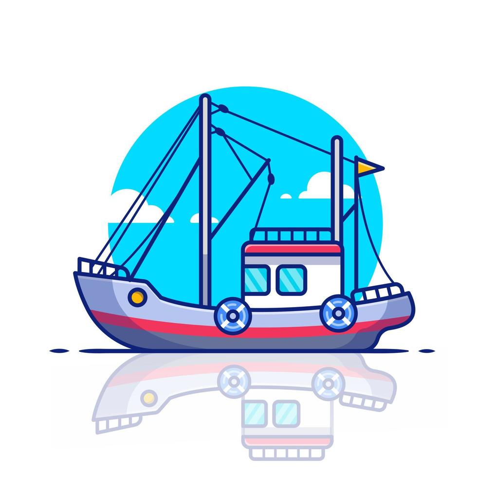 Trawler Boat Cartoon Vector Icon Illustration. Water Transportation Icon Concept Isolated Premium Vector. Flat Cartoon Style