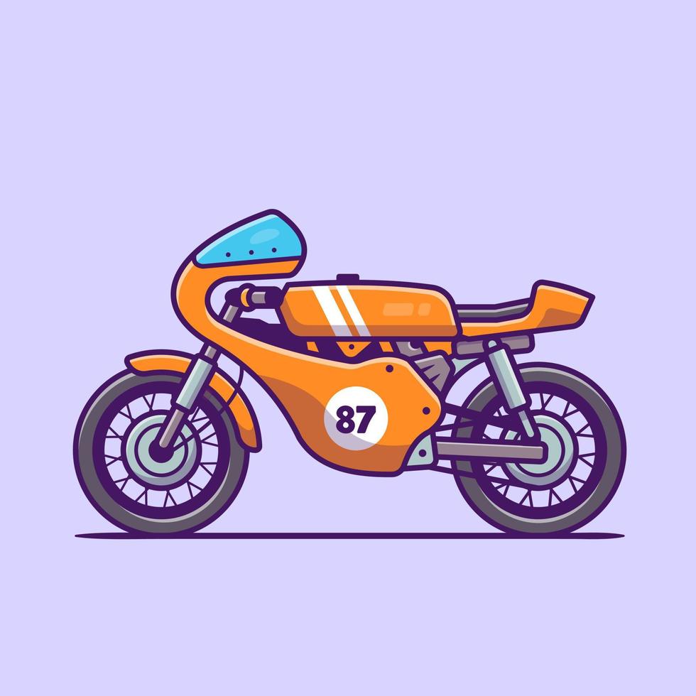 Ilustración de icono de vector de dibujos animados de moto retro. concepto de icono de vehículo de motocicleta vector premium aislado. estilo de dibujos animados plana