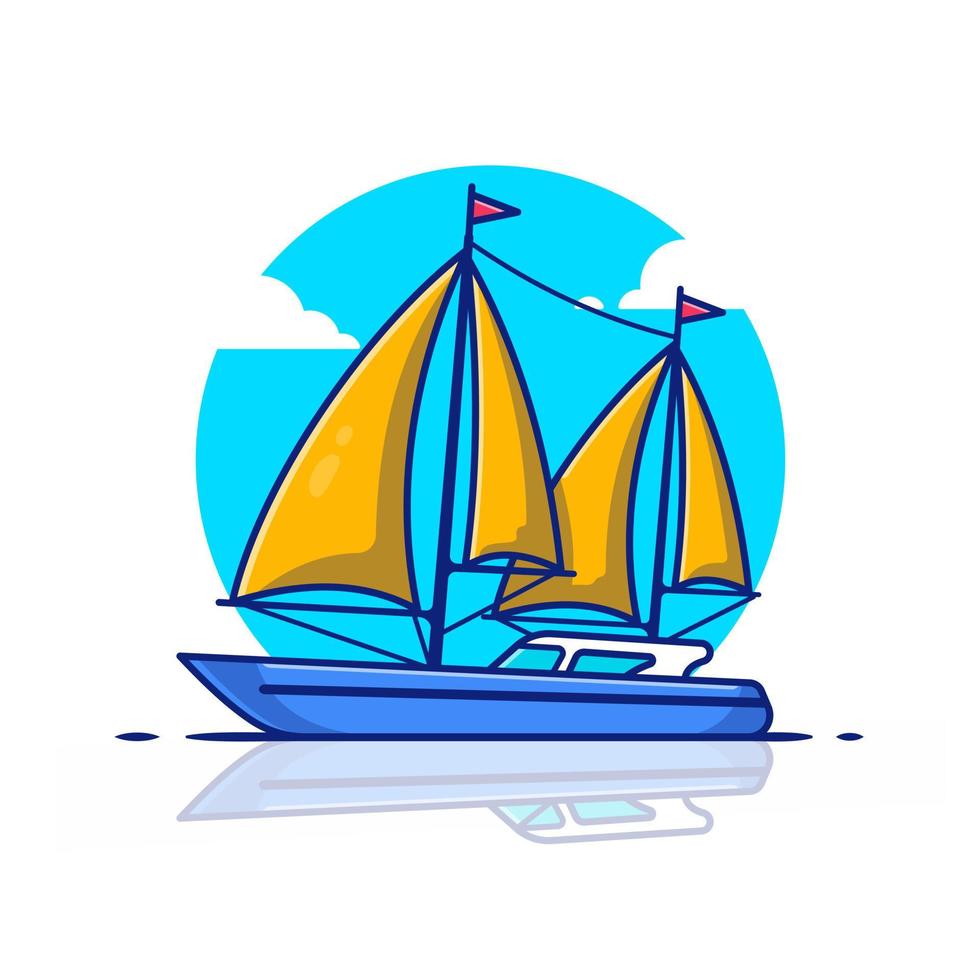 Sailing Boat Cartoon Vector Icon Illustration. Water Transportation Icon Concept Isolated Premium Vector. Flat Cartoon Style