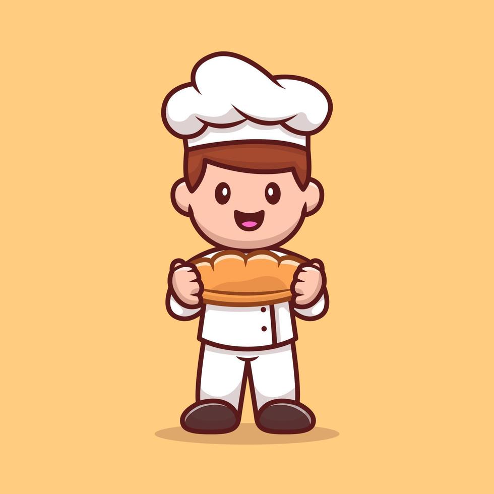 Male Chef Holding Bread Cartoon Vector Icon Illustration. People Profession Icon Concept Isolated Premium Vector. Flat Cartoon Style