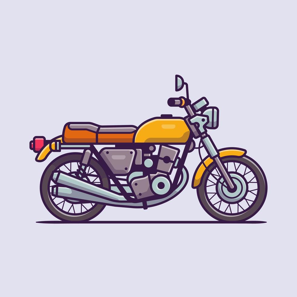 Ilustración de icono de vector de dibujos animados de moto retro. concepto de icono de vehículo de motocicleta vector premium aislado. estilo de dibujos animados plana