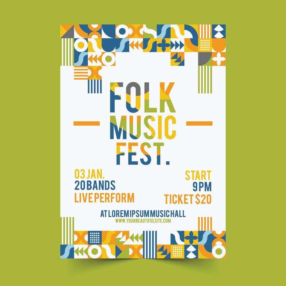 Flat Abstract Geometric Folk Music Festival Poster Template vector