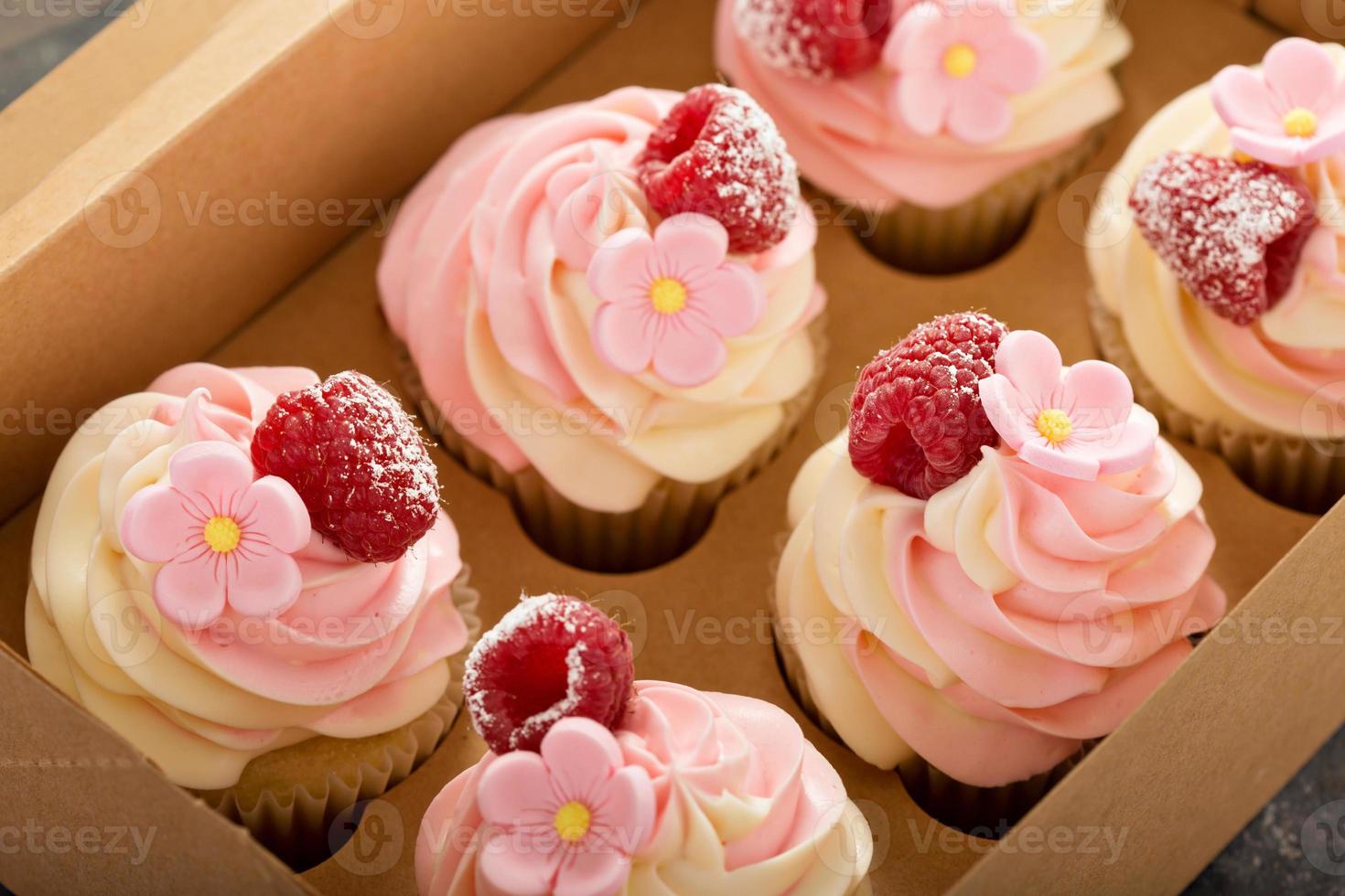 Pink vanilla and raspberry cupcakes photo