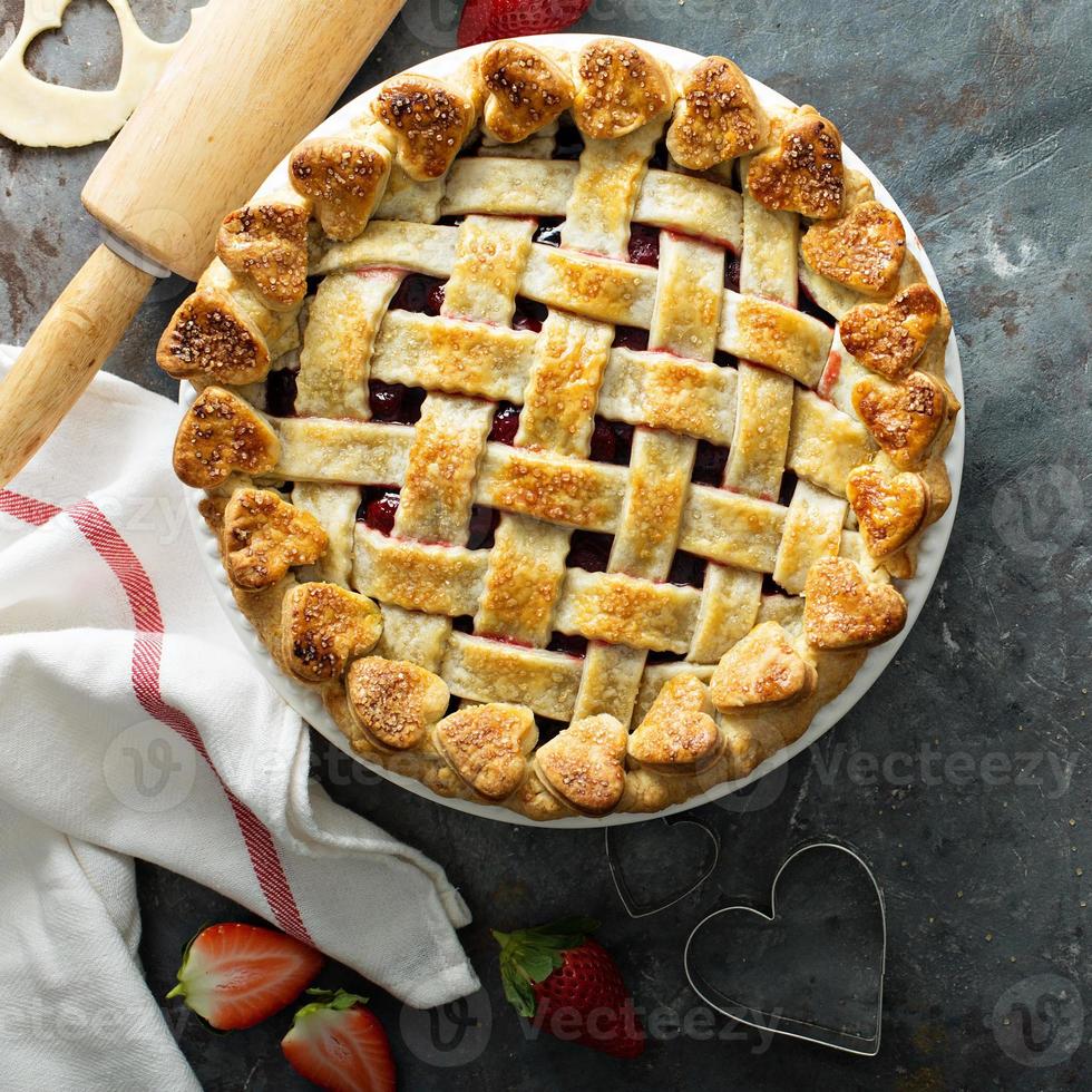 Strawberry pie overhead shot photo