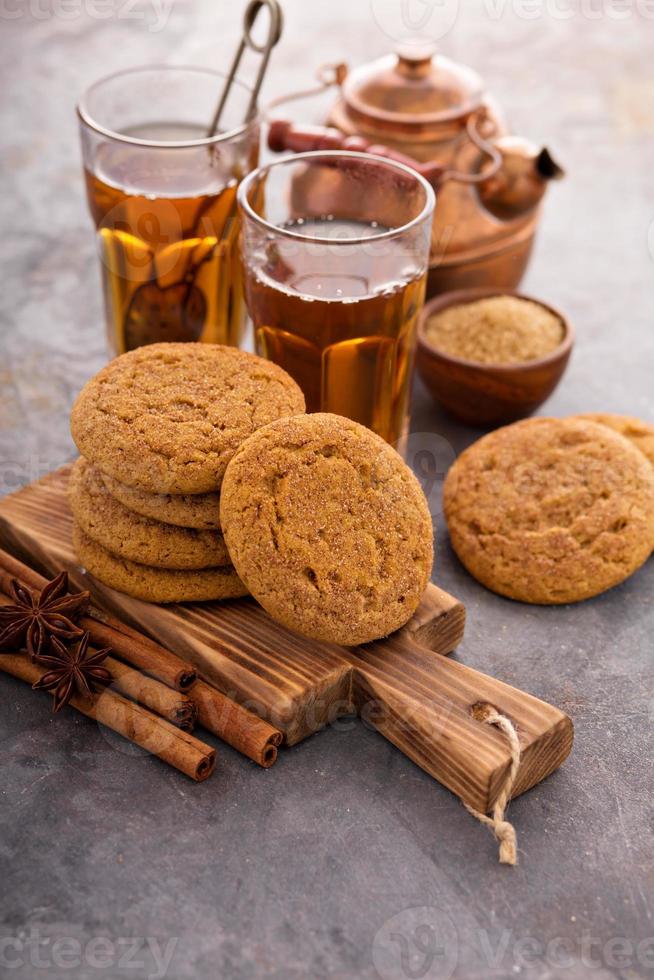 Cinnamon cookies with tea photo