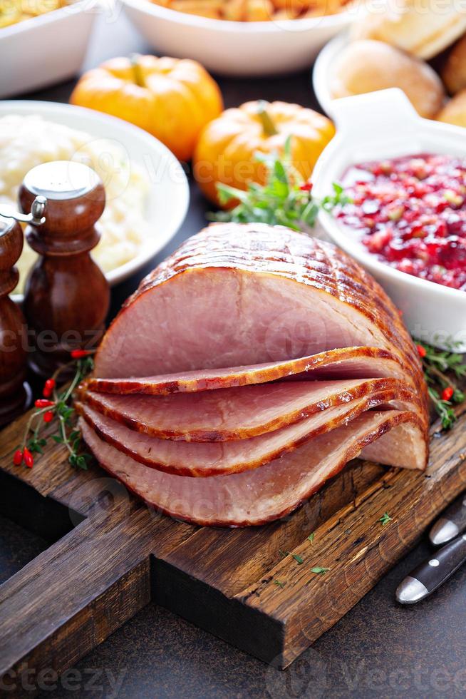 Holiday glazed sliced ham photo