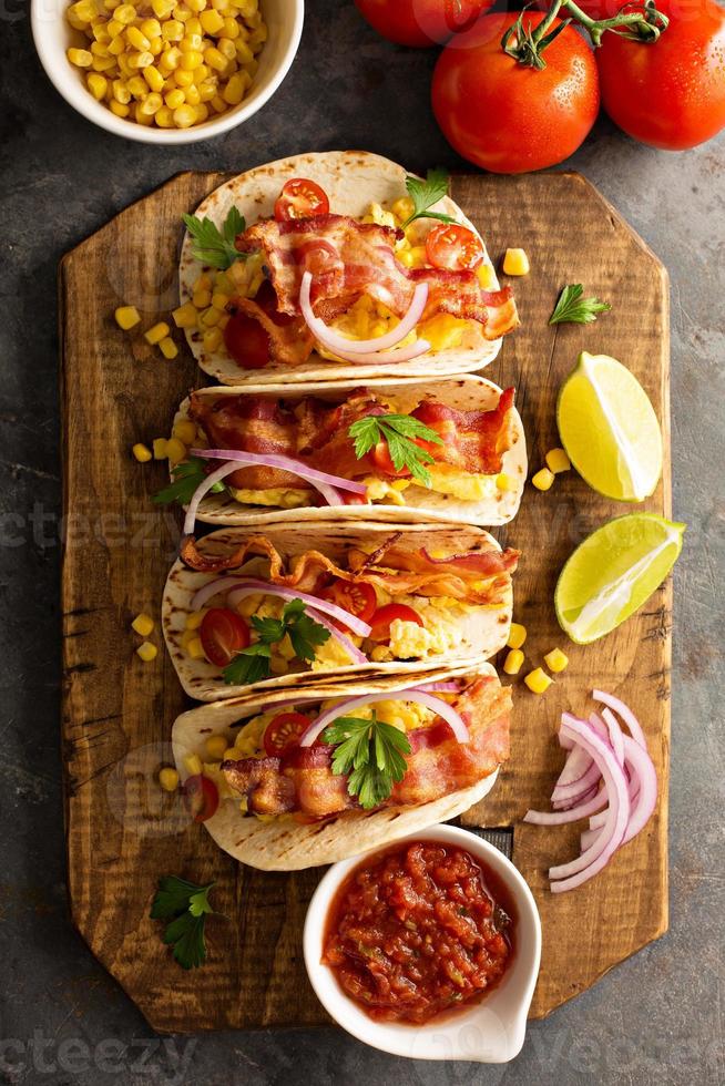 Breakfast tacos with scrambled eggs and bacon photo