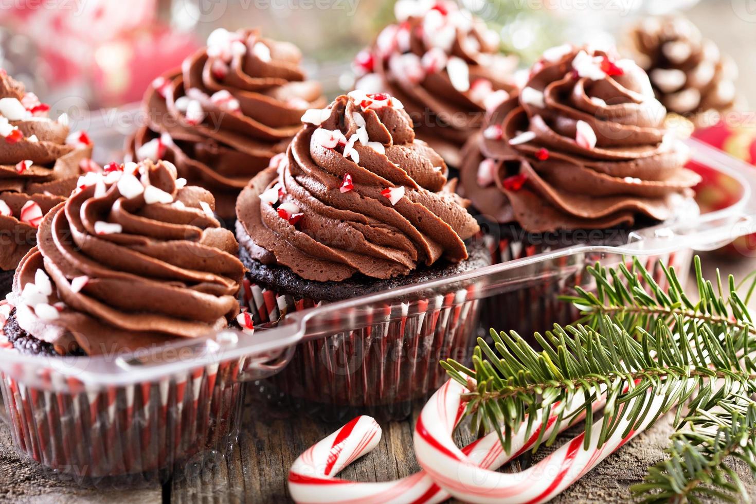 Christmas chocolate peppermint cupcakes photo