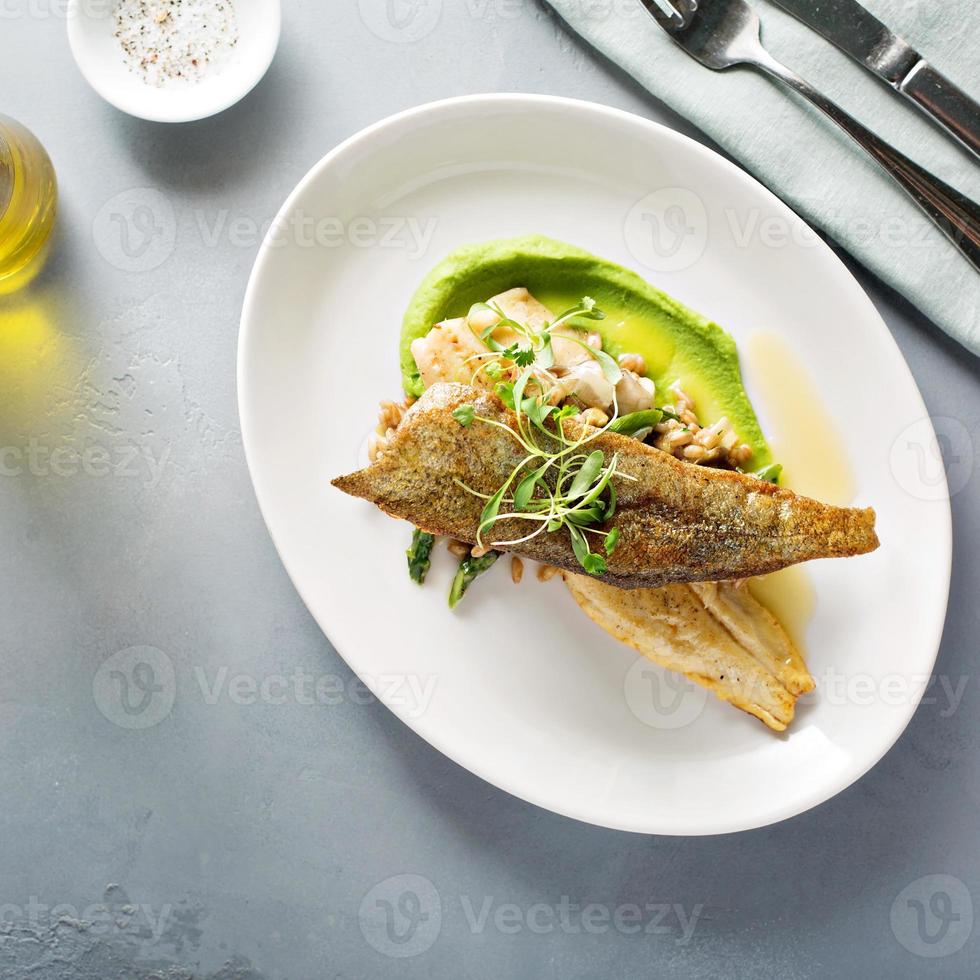 Gourmet grilled trout with crisped skin photo
