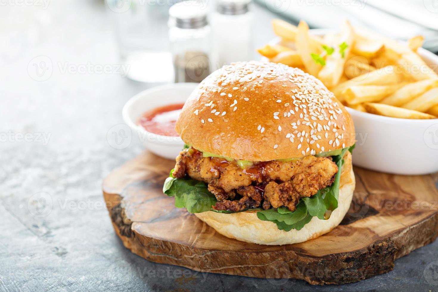 Gourmet burger with avocado and bacon photo