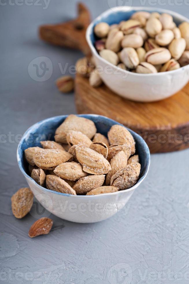 Salted almonds and pistachios in a shell photo