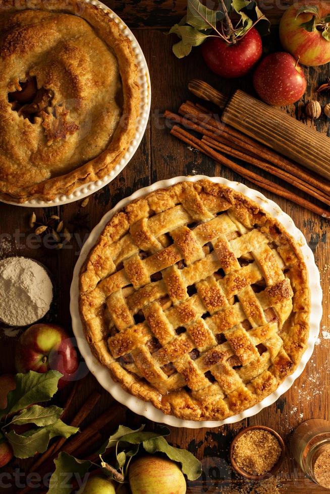 Apple pie decorated with lattice photo