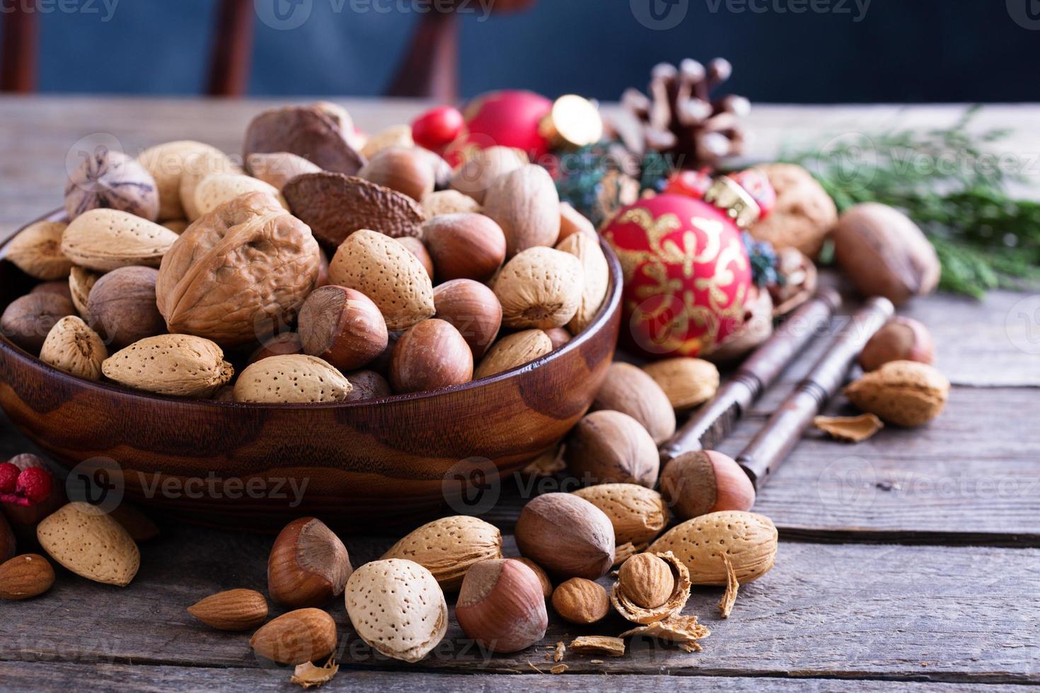 Variety of nuts with shells for Christmas photo